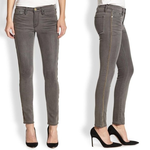 FRAME Le Skinny De Jeanne Zipper Trim Jeans - Picture 1 of 9